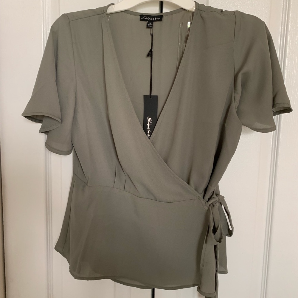 Wrap dress shirt (olive green)